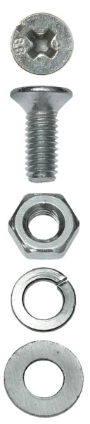 Винт (DIN965) в комплекте с гайкой (DIN934), шайбой (DIN125), шайбой пруж. (DIN127), M3x8мм, 55шт, ЗУБР