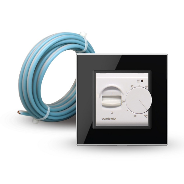 Терморегулятор Welrok MEX для рамки LIVOLO с механическим управлением, датчик пола 3 м, цвет белый с черной рамкой Терморегулятор Welrok MEX для рамки LIVOLO с механическим управлением, датчик пола 3 м, цвет белый с черной рамкой