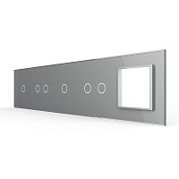 Панель для 4-х сенсорных выключателей и розетки, 6 клавиш (1+2+1+2), цвет серый, стекло Livolo