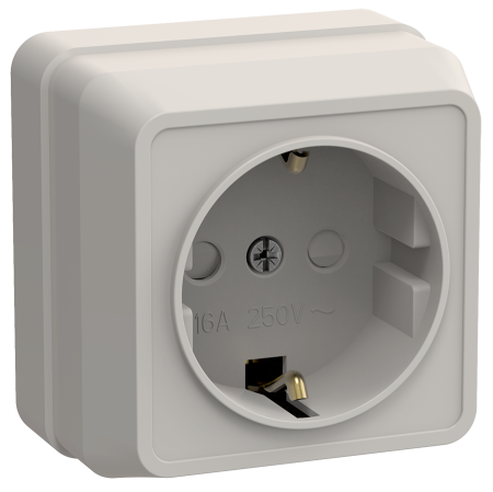 Розетка 1-местная ОУ РСш20-3-ОКм с з/з с защитной шторкой 16А ОКТАВА кремовый IEK