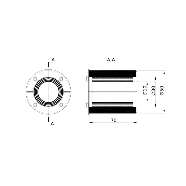 Проходка круглая, нержавеющая, D50х70 мм для кабелей D = 10-30 мм DKC
