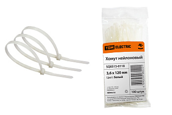 Хомут 3,6х120мм нейлон (белый) (100шт) TDM