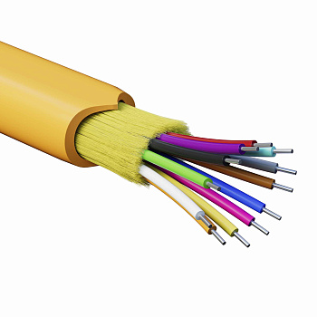 Кабель волоконно-оптич., расп.,арамидные упр.нити, внутр., нг(A)-HFLTx, 12 ОВ, категорияOM2 (G.651.1) плотный буфер, 0,4 кН, барабан 2000 м DKC