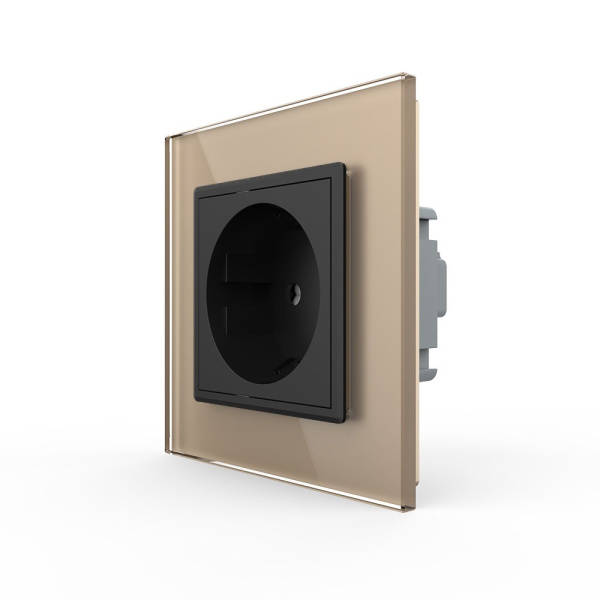 Розетка Livolo 1 пост Черная с золотой рамкой VL-C7C1EU-12/13 Розетка Livolo 1 пост Черная с золотой рамкой VL-C7C1EU-12/13