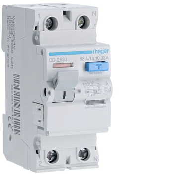 Устройство защитного отключения УЗО 2П 63А 30мА тип А 2М Hager