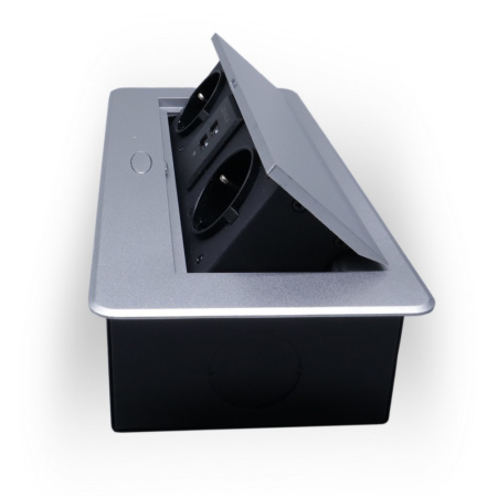 Розетка горизонтальная выдвижная 2 Euro 16А, 2 USB A с блоком 5В/2.1А RocketSocket, проводка, цвет серый