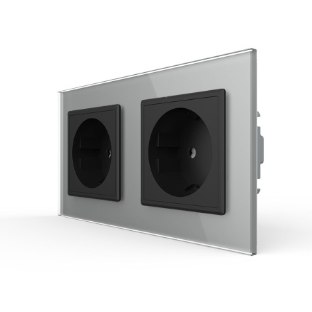 Розетка Livolo 2 поста Черная с серой рамкой VL-C7C2EU-12/15