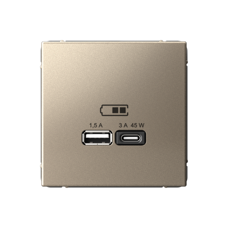 ARTGALLERY USB РОЗЕТКА A + тип-C 45Вт высокоскор.заряд. QC, PD, механизм, ШАМПАНЬ Systeme Electric