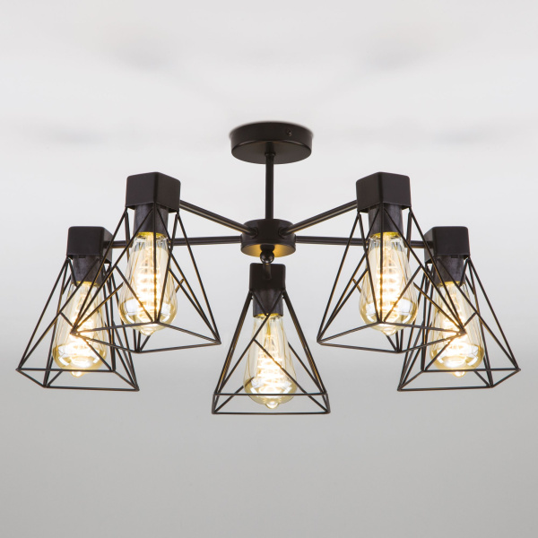 Потолочная люстра в стиле лофт 5*E27 60Вт черный IP20 Trappola (70107/5 черный) Eurosvet