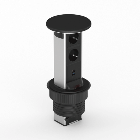 Donel Настольный встраиваемый выдвижной розеточный блок Vertical 6 мод. (3 мод. 45х45), черный