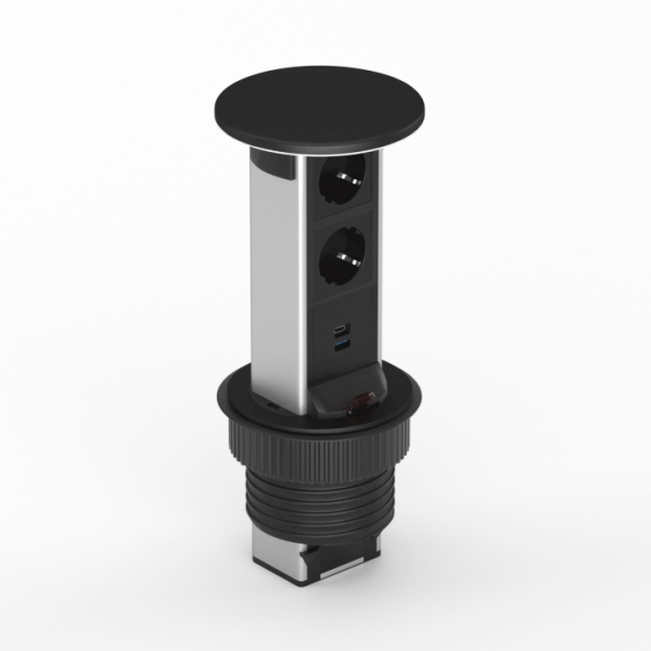 Donel Настольный встраиваемый выдвижной розеточный блок Vertical 6 мод. (3 мод. 45х45), черный