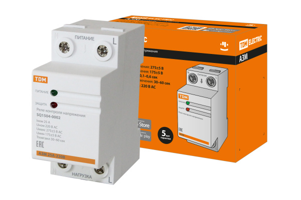 Реле напряжения 1ф серии АЗМ 25А-230В TDM