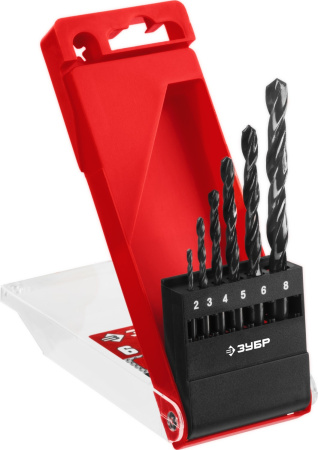 МАСТЕР 6шт(2-8мм), Набор сверл по металлу, сталь Р4М2, класс В ЗУБР