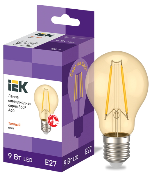 Лампа светодиодная A60 шар золото 9Вт 230В 2700К E27 серия 360° IEK