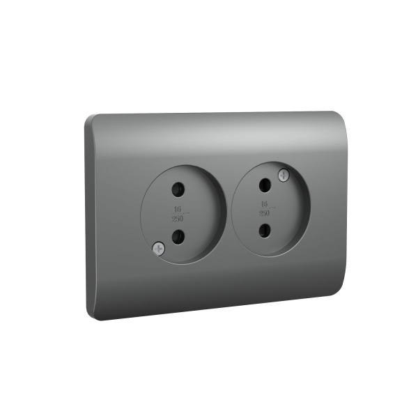 Розетка б/з со шторками двойная, 16А, серебряный NEW3-E CHINT