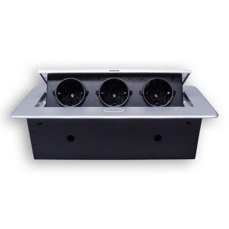 Розетка горизонтальная выдвижная 3 Euro 16A RocketSocket, проводка, цвет серый