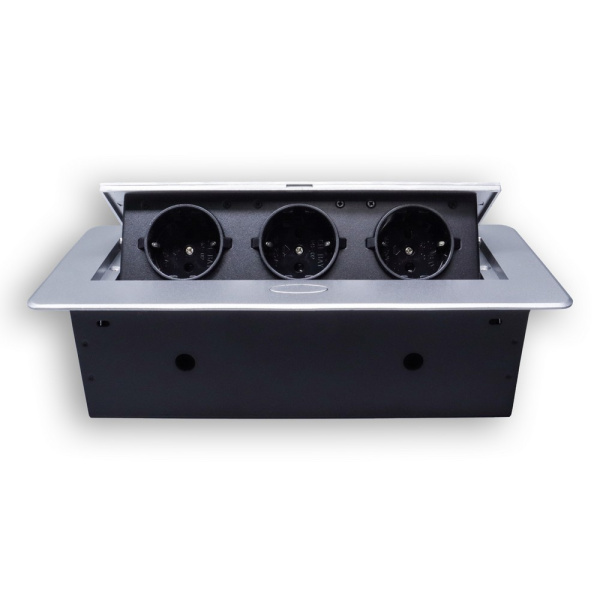 Розетка горизонтальная выдвижная 3 Euro 16A RocketSocket, проводка, цвет серый