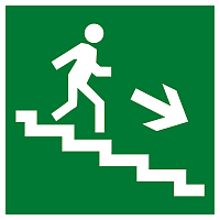 Знак эвакуационный E 13 "Направление к эвакуационному выходу по лестнице вниз направо" 200х200 мм, пленка самоклеящаяся ГОСТ Р 12,4,026-2015 EKF