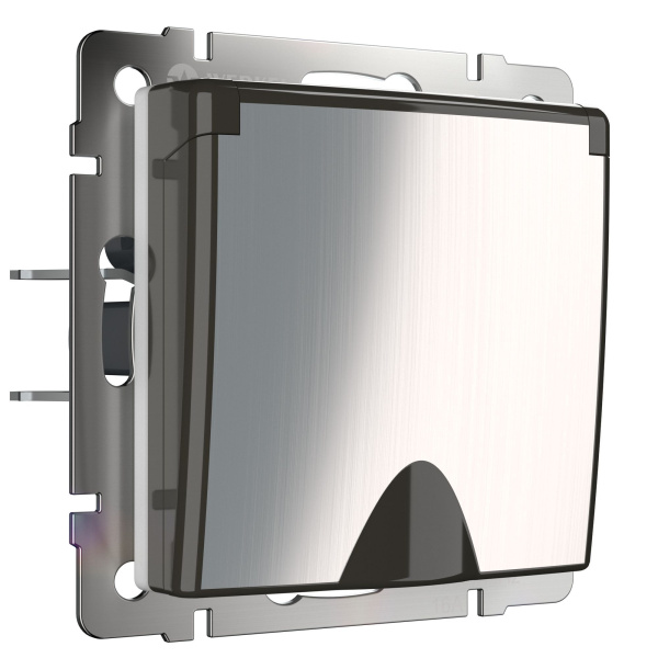 Розетка влагозащ. с зазем. с защит. крышкой и шторками (глянцевый никель) СУ IP44 Werkel