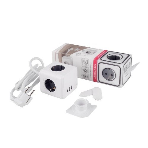 Удлинитель Cube Extended 4 Euro 16А, 3 USB 2A+C с блоком 5В/3.0А, кабель 1,5м RocketSocket, цвет белый-серый фото 3