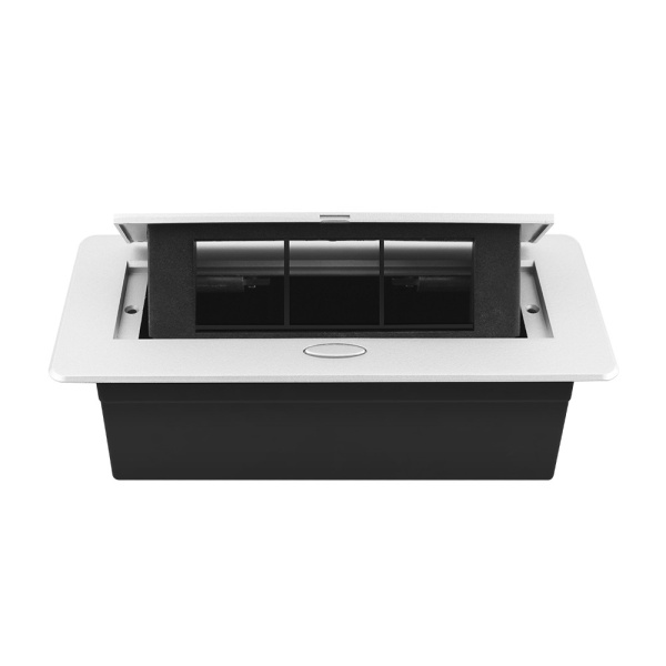 Выдвижной горизонтальный модуль в столешницу для розеток, цвет серый Livolo