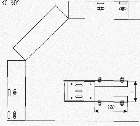 Лоток перфорированный КС 150х80-90 У3 для поворота трассы вниз на 90, окрашенный, S1,5