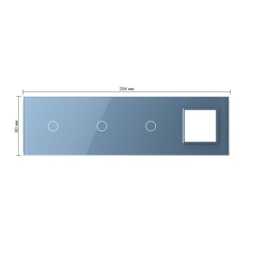 Панель для 3-х сенсорных выключателей и розетки, 3 клавиши (1+1+1), цвет синий, стекло Livolo фото 2
