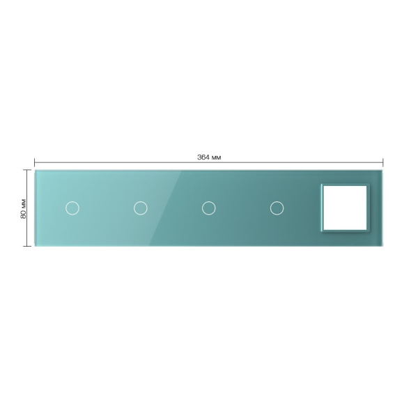 Панель для 4-х сенсорных выключателей и розетки, 4 клавиши (1+1+1+1), цвет зеленый, стекло Livolo