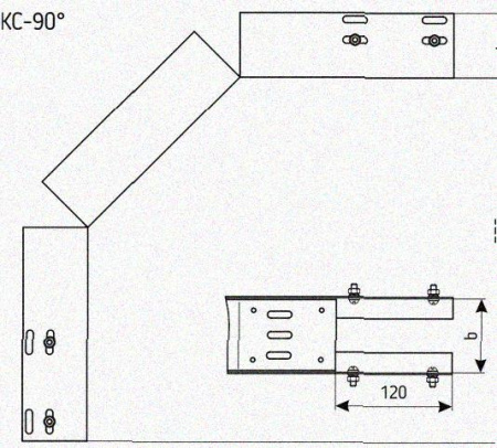 Лоток перфорированный КС 150х100-90 У3 для поворота трассы вниз на 90, окрашенный, S1,5