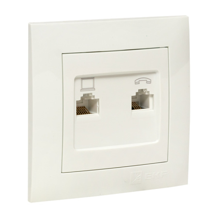 Валенсия Розетка RJ-45+RJ11 2-местная белая EKF