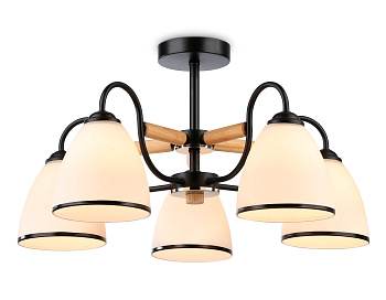 Светильник подвесной TR3033245/5 BK/CH/LW/FR черный/хром/светлое дерево/белый матовый E27*5 max 60W D610*290 Ambrella Light