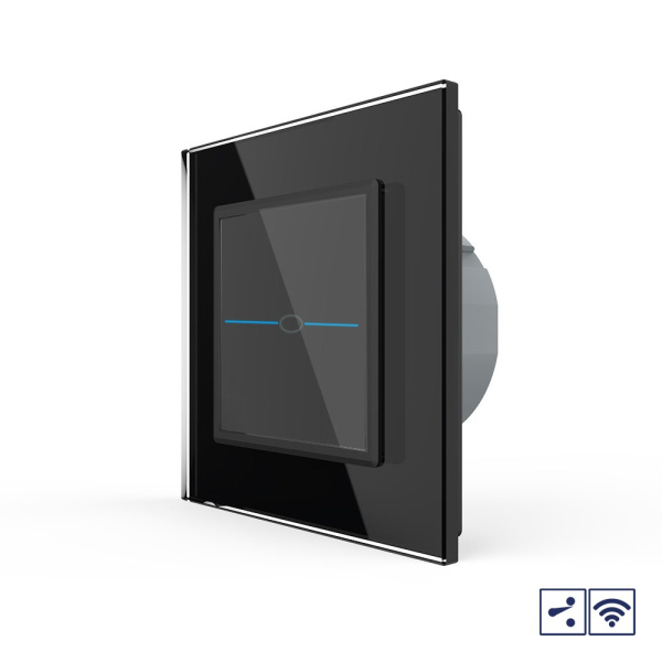 Сенсорный проходной радиоуправляемый выключатель Quadro 1 клавиша 1 пост Черный Livolo