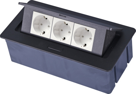 Donel Настольный встраиваемый выдвижной розеточный блок 6 мод. (3 мод. 45х45), черный