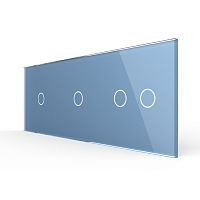 Панель для трех сенсорных выключателей, 4 клавиши (1+1+2), цвет синий, стекло Livolo
