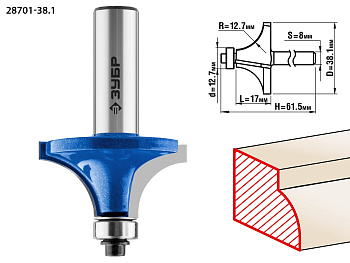 38.1x17мм, радиус 12.7мм, фреза кромочная калевочная №1 ЗУБР