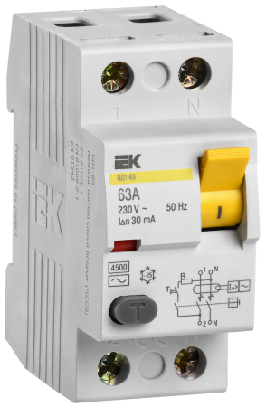 Устройство защитного отключения УЗО ВД1-63 2П 63А 30мА IEK