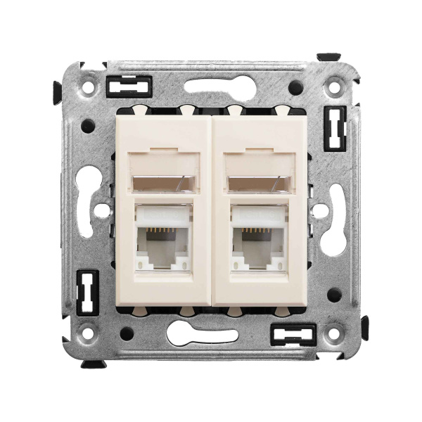 Компьютерная розетка RJ-45 в стену, кат.6 двойная,"Avanti", "Ванильная дымка" DKC