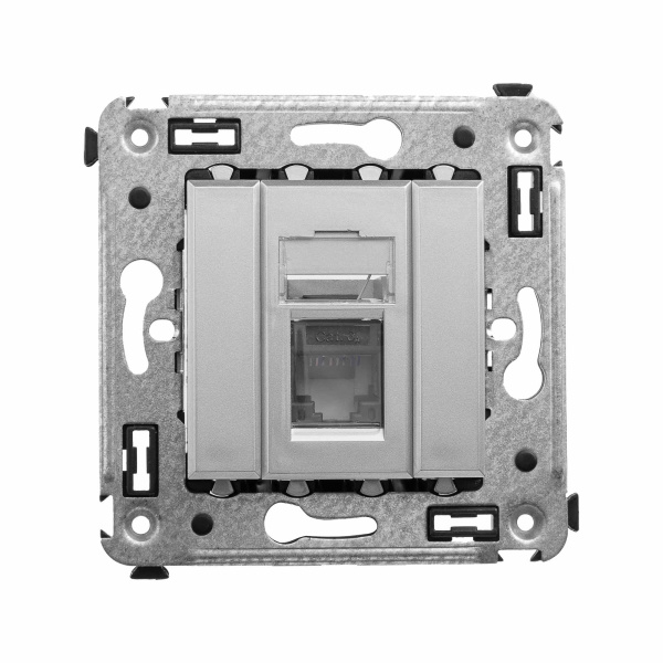 Компьютерная розетка RJ-45 в стену, кат.6А одинарная, "Avanti", "Закаленная сталь" DKC