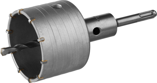 Коронка буровая, коническая посадка центрирующего сверла, SDS-Plus хвостовик, в сборе, 80мм ЗУБР