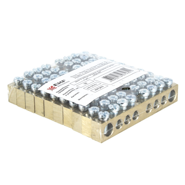 Шина PEN "ноль-земля" (8х12мм) 10 отверстий латунь крепеж по центру PROxima EKF