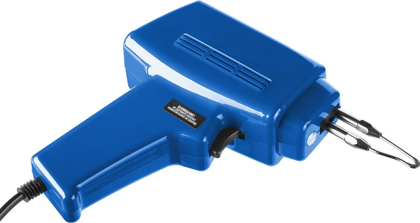 Импульсный паяльник в наборе, 150Вт, нагрев 6 сек., канифоль, припой, 2 сменных жала, в кейсе ЗУБР