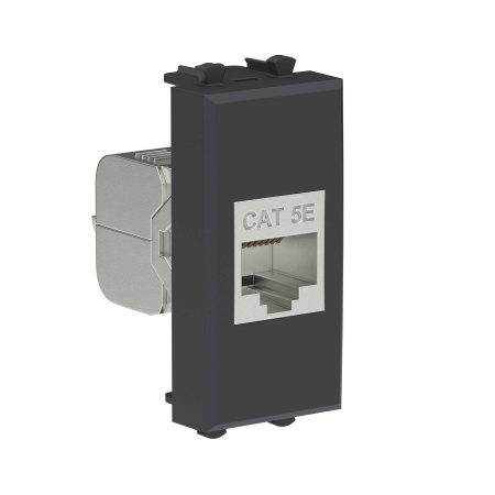 Компьютерная розетка RJ-45 без шторки модульная, кат.5е экранированная, "Avanti", "Черный матовый", 1 модуль DKC