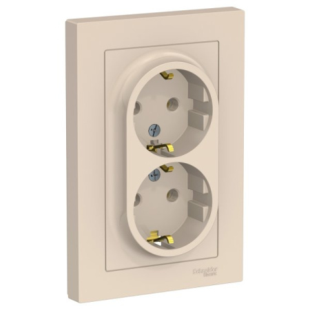 ATLASDESIGN Розетка СУ 2-м., с з/з в сборе 16А бежевая IP20 (кр.10шт) Schneider Electric