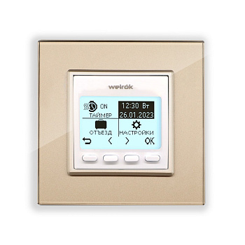 Терморегулятор Welrok PRO для рамки LIVOLO с электронным управлением, датчик воздуха, датчик пола 3 м, цвет белый с золотой рамкой