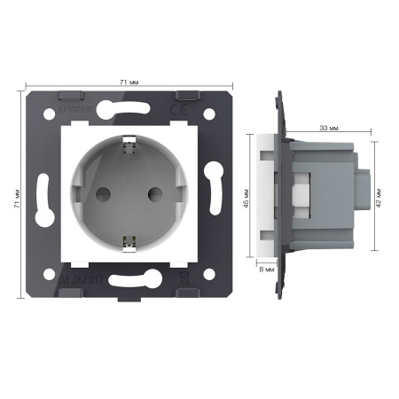 Розетка с заземлением защитными шторками белая (механизм) Livolo