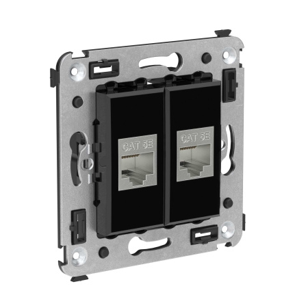 Компьютерная розетка RJ-45 без шторки в стену, кат.5e двойная экранированная, "Avanti", "Черный квадрат" DKC