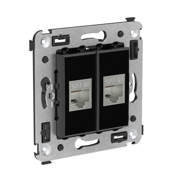 Компьютерная розетка RJ-45 без шторки в стену, кат.5e двойная экранированная, "Avanti", "Черный квадрат" DKC