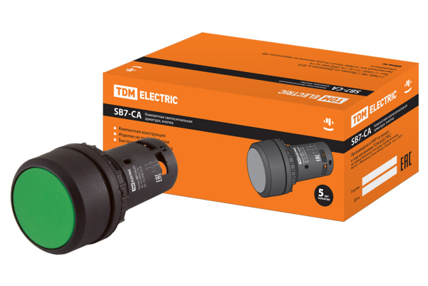 Кнопка с фиксацией SB7-CAL35 d22мм 1з+1р зеленая TDM Кнопка с фиксацией SB7-CAL35 d22мм 1з+1р зеленая TDM