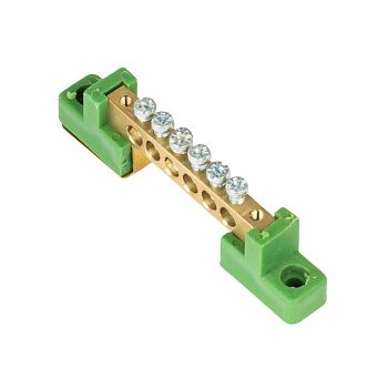 Шина "0" PE 6x9мм 6 отверстий латунь с контактной пластиной 2 зелёных угловых изолятора PROxima EKF