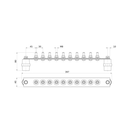 Главная заземляющая шина с изоляторами, 10 подключений, медь DKC
